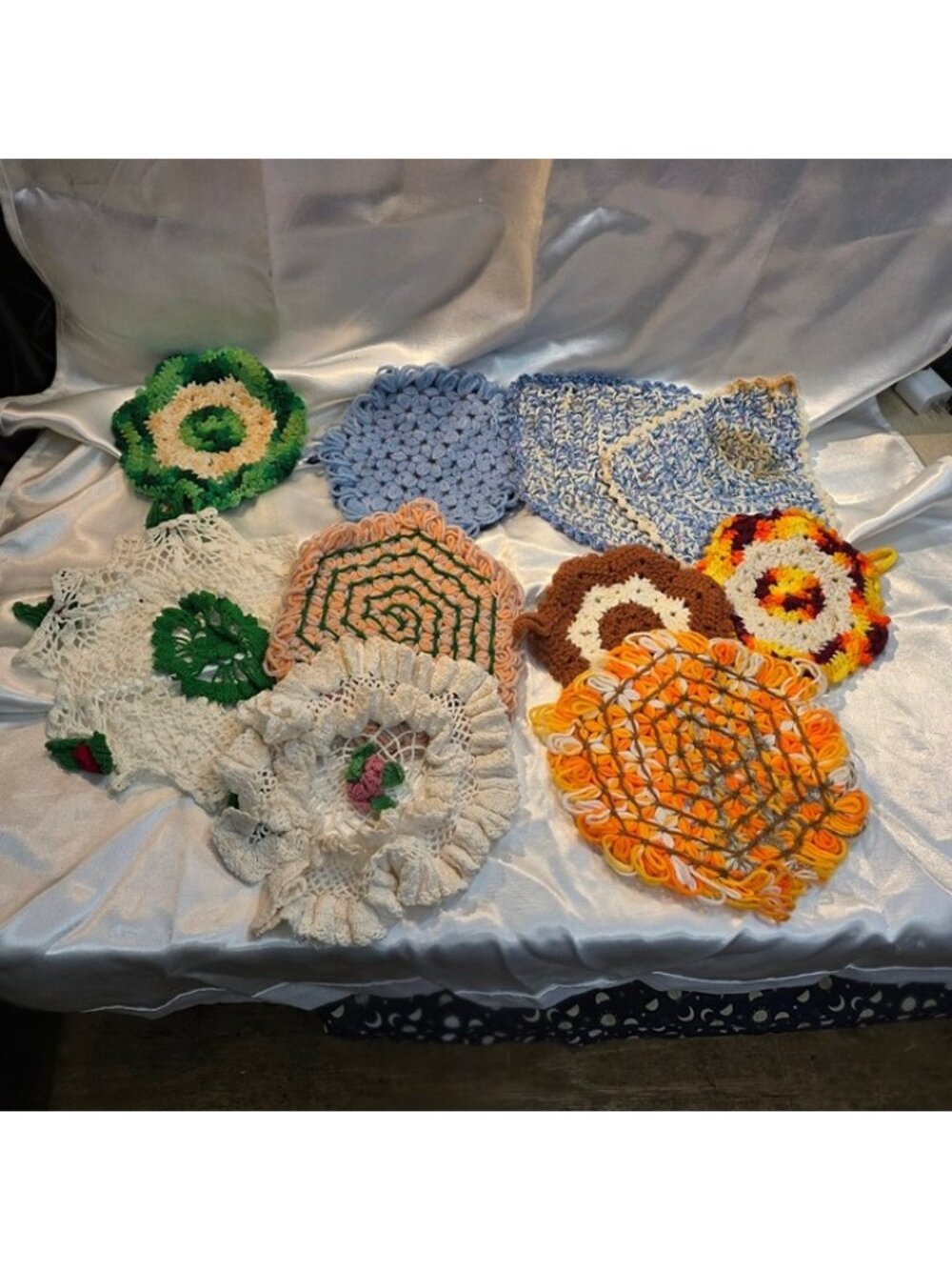 Vintage 1970s Handmade Crochet Hot Pads Lot 10 Pc